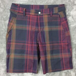 Lululemon Mens 34 Commission Plaid Shorts Flat Front‎ Golf Chino Pockets